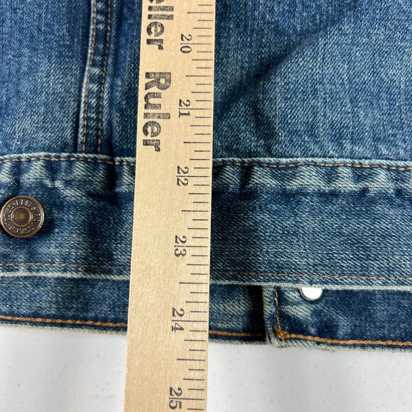 Y2K Levi's Jean Jacket Medium Blue Faded Trucker DIY Blue Tribal Sleeve Denim - Picture 13 of 16